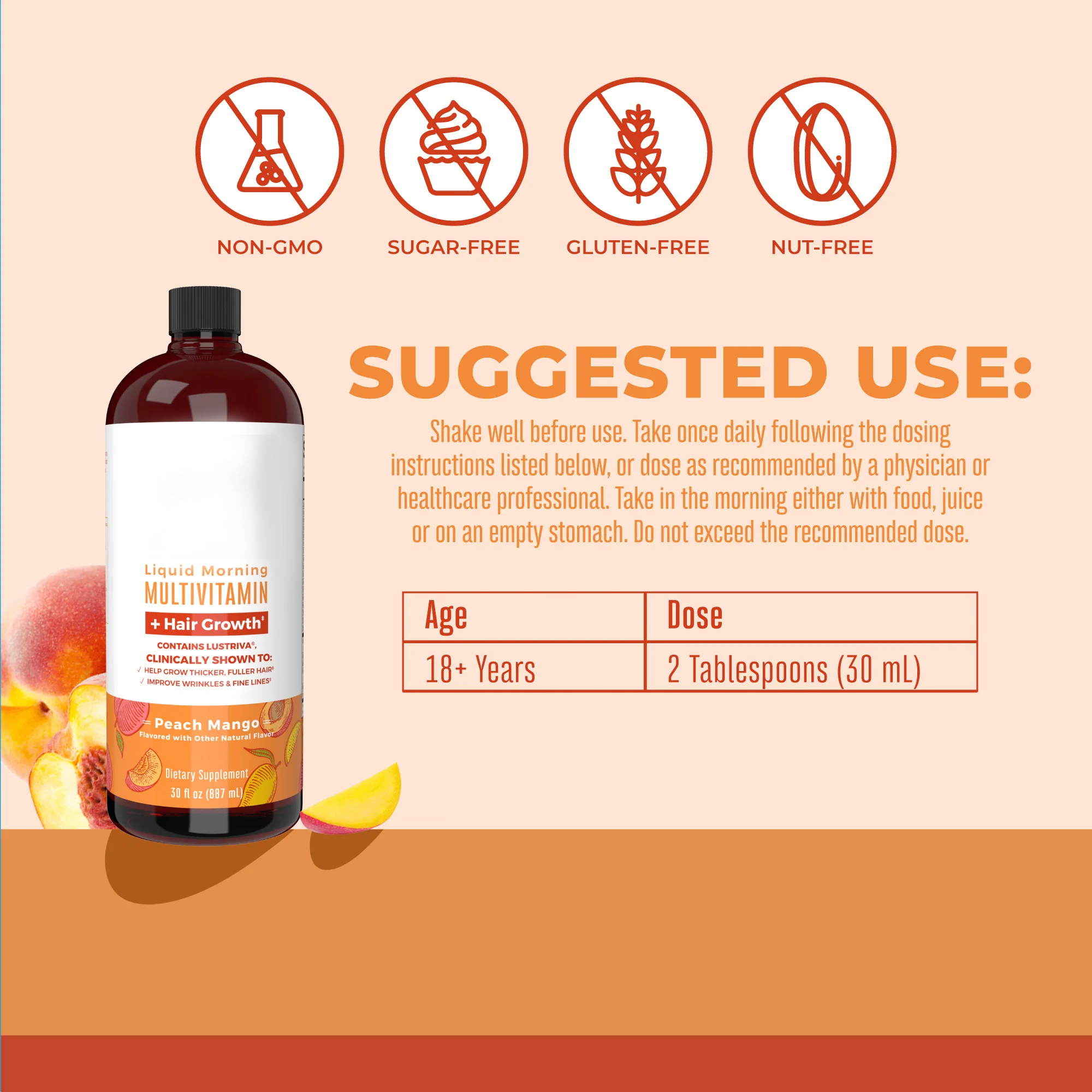 Liquid Multivitamin + Hair Growth | Clinically Tested for Thicker Hair & Facial Wrinkles in Women | Biotin 10000mcg | Lustriva Hair Growth Supplements | Skin Care | Ages 18+ | 30 Fl Oz