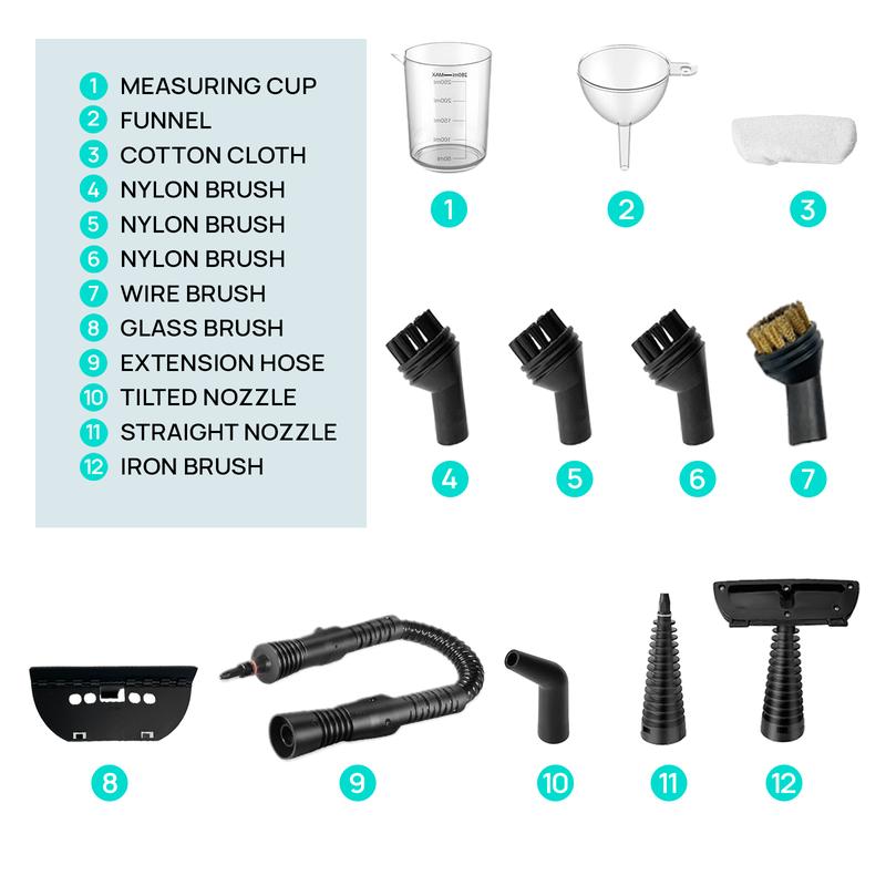 Pressurized Handheld Multi-Surface Natural Steam Cleaner with 12 pcs Accessories Powerful, Chemical-Free, Steamer for Home And Car, Cleaning Washing Machine, Air Conditioner, Kitchen, Summerclean Appliances Tool Household