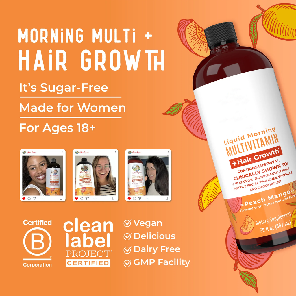 Liquid Multivitamin + Hair Growth | Clinically Tested for Thicker Hair & Facial Wrinkles in Women | Biotin 10000mcg | Lustriva Hair Growth Supplements | Skin Care | Ages 18+ | 30 Fl Oz
