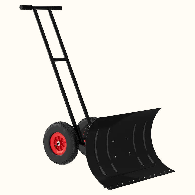 30" Ergonomic Snow Pusher Shovel with Wheels – Adjustable Angle & Height for Driveway Snow Removal