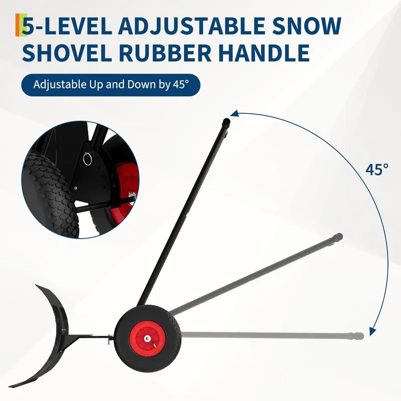 30" Ergonomic Snow Pusher Shovel with Wheels – Adjustable Angle & Height for Driveway Snow Removal