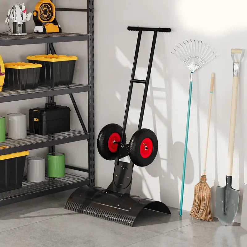 30" Ergonomic Snow Pusher Shovel with Wheels – Adjustable Angle & Height for Driveway Snow Removal